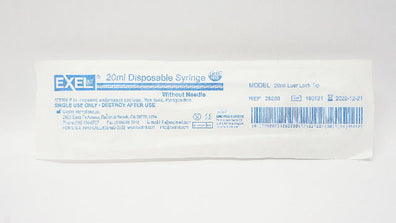 Exelint 26280 Disposable Syringe Without Ndle Luer Lock Tip 20ml